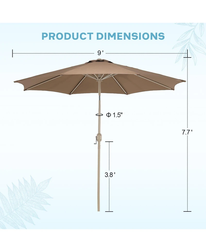 Aoodor 9FT Outdoor Patio Market Umbrella Aluminum Frame with Push Button Tilt Crank and 8 Steel Ribs, Uv Protection Waterproof