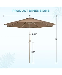 Aoodor 9FT Outdoor Patio Market Umbrella Aluminum Frame with Push Button Tilt Crank and 8 Steel Ribs, Uv Protection Waterproof