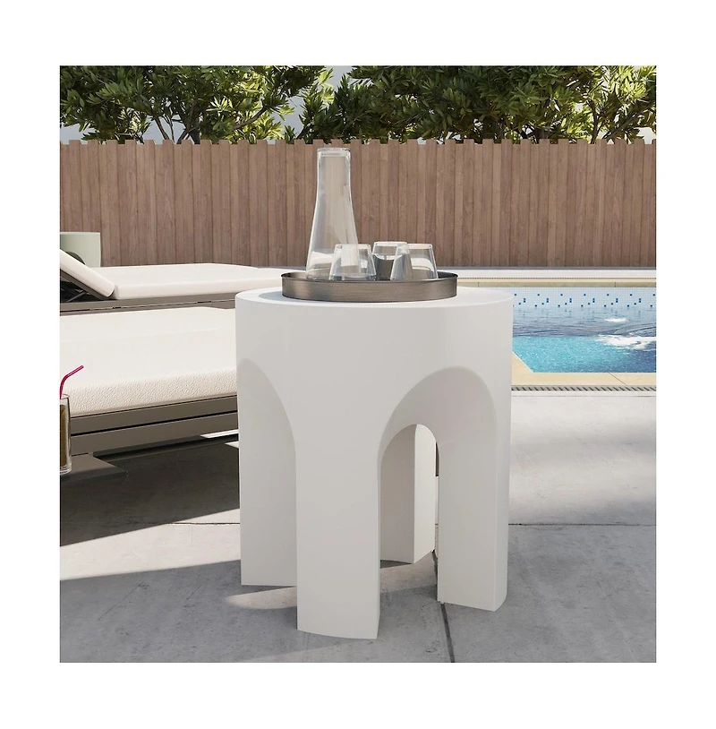 LeisureMod Crus Collection Fiberglass Outdoor Side Table in White