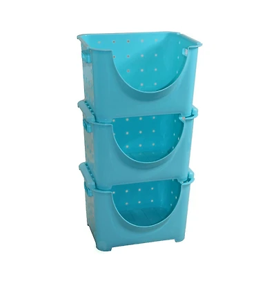Basicwise Stackable Plastic Storage Container, Set of 3 Pink
