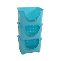 Basicwise Stackable Plastic Storage Container, Set of 3 Pink
