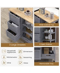 Gymax Rolling Kitchen Island Utility Storage Cart w/ 3 Storage Drawers & Shelves