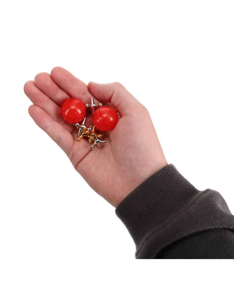 We Games Old-Fashioned Metal Jacks in a Walnut Stain Wooden Box
