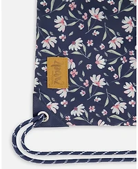 Deux par Deux Girl Drawstring Bag Navy Flower Print - Toddler|Child