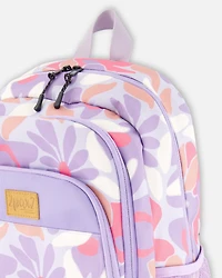 Deux par Deux Girl Little Kids Backpack Lilac Retro Flower Print - Toddler|Child