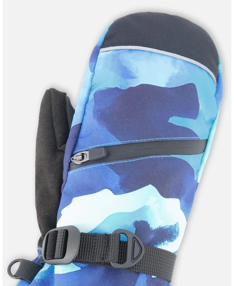 Deux par Boy Winter Mittens Teknik Teal Blue Camouflage - Toddler|Child