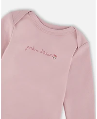 Deux par Baby Girl Cotton Long Sleeve Romper Neutral Purple