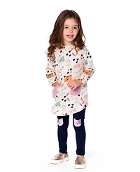 Deux par Girl Cotton Jersey Leggings Dark Blue with Cats - Toddler|Child