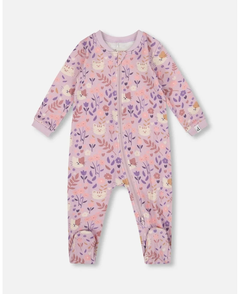 Deux par Baby Girl One-Piece Cotton Pajama Lilac Cat Print