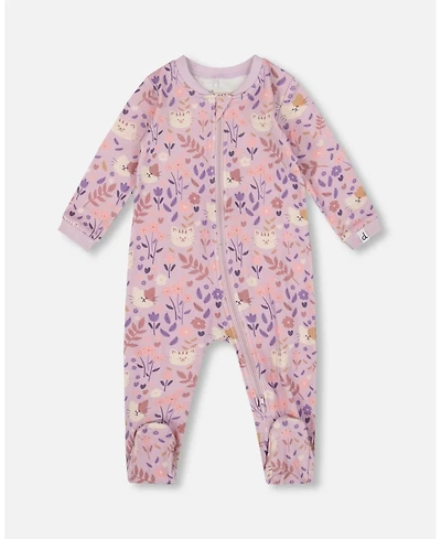 Deux par Baby Girl One-Piece Cotton Pajama Lilac Cat Print