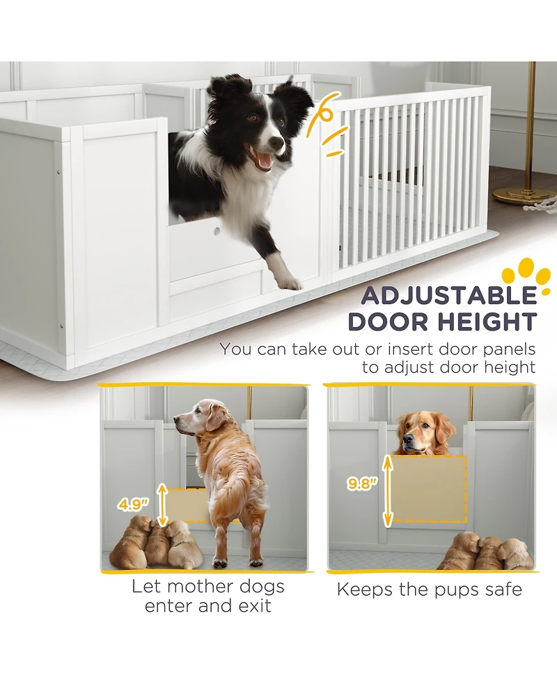 PawHut Whelping Box for Dogs with Waterproof Pad & Adjustable Door