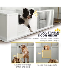 PawHut Whelping Box for Dogs with Waterproof Pad & Adjustable Door