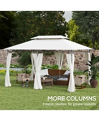 Outsunny 10' x 13' Double Roof Patio Gazebo with Curtains, Dark