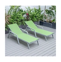 LeisureMod Marlin Patio Chaise Lounge Chair With Armrests in Grey Aluminum Frame