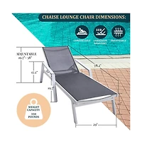 LeisureMod Aluminum Outdoor Patio Chaise Lounge Chair With Arms