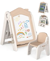 Sugift 3-in-1 Foldable Kids Easel Double-Sided Tabletop Easel with Chair