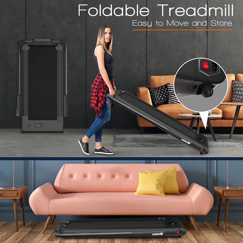 2-in-1 Folding Treadmill with Remote Control and Led Display