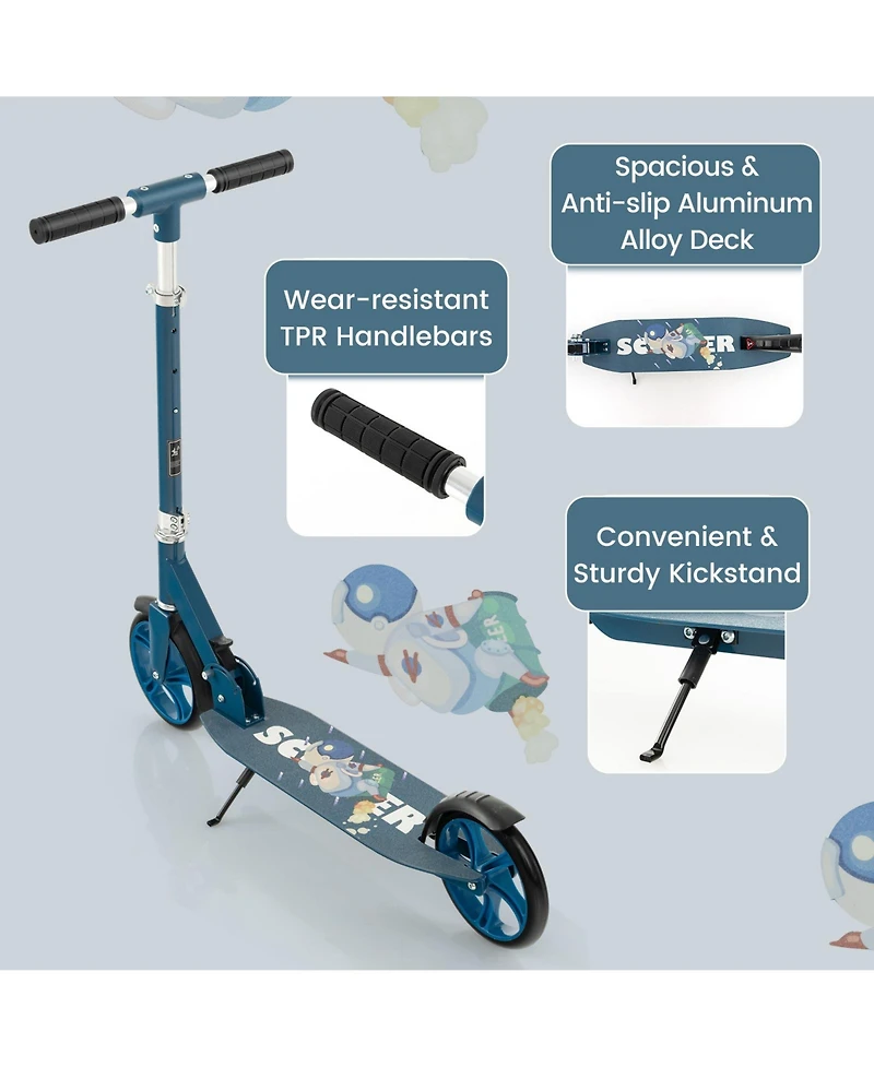 Folding Aluminum Alloy Scooter with 3 Adjustable Heights - Blue