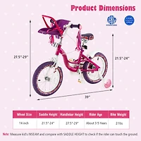 14 Inch Kids Bike with Doll Seat and Removable Training Wheels