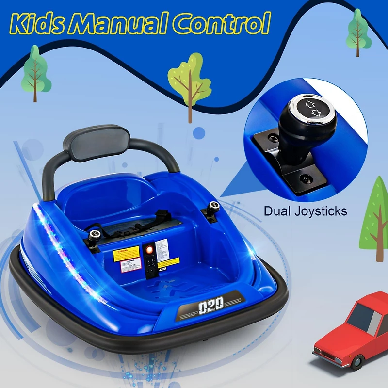 12V Kids Bumper Car Ride-On Toy with Remote Control and 360° Spin Rotation - Blue