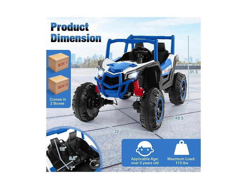 2-Seater Kids Ride-On Utv with 2.4G Remote Control for Children Over 3 Years - Navy