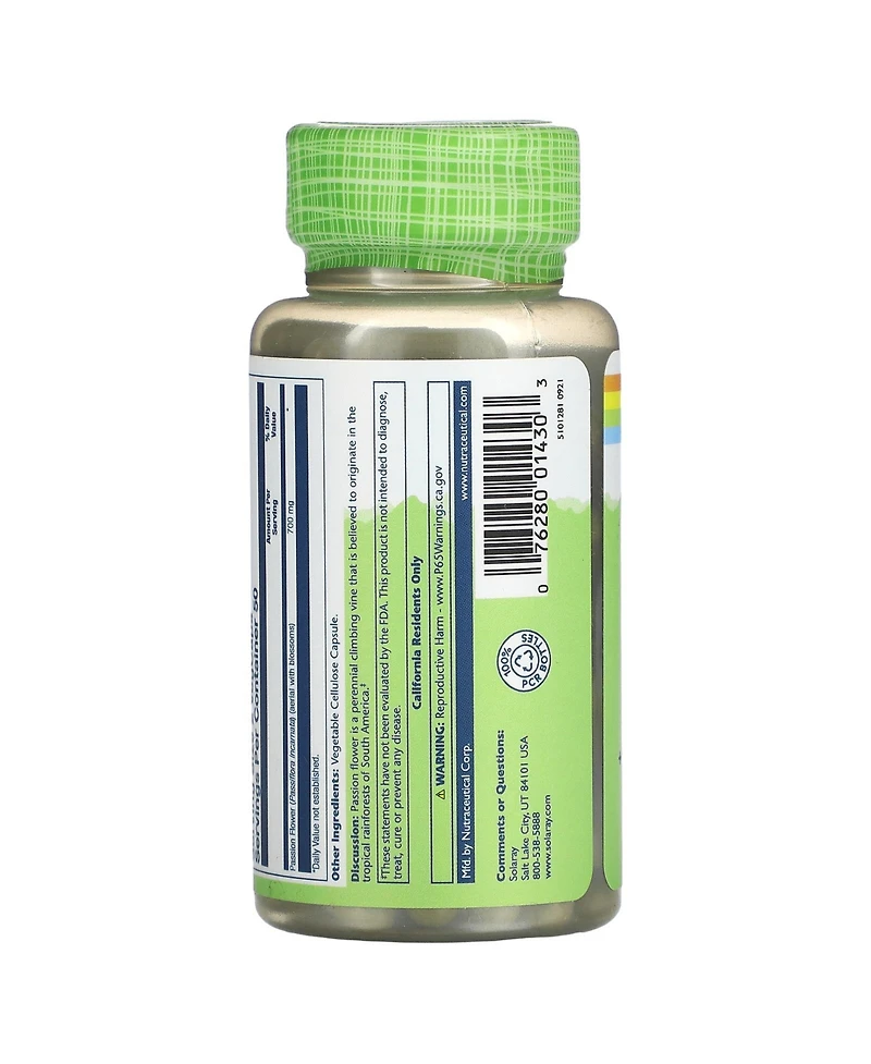 Solaray True Herbs Passion Flower - 100 VegCaps (350 mg per Capsule)