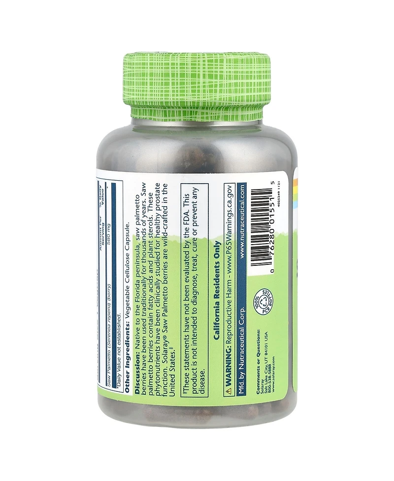 Solaray True Herbs Saw Palmetto 580 mg - 180 VegCaps