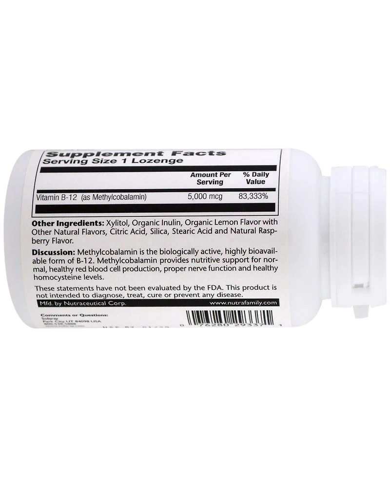 Solaray B 12 Methyl Lozenge Supplement, 2500mcg | 60 Count