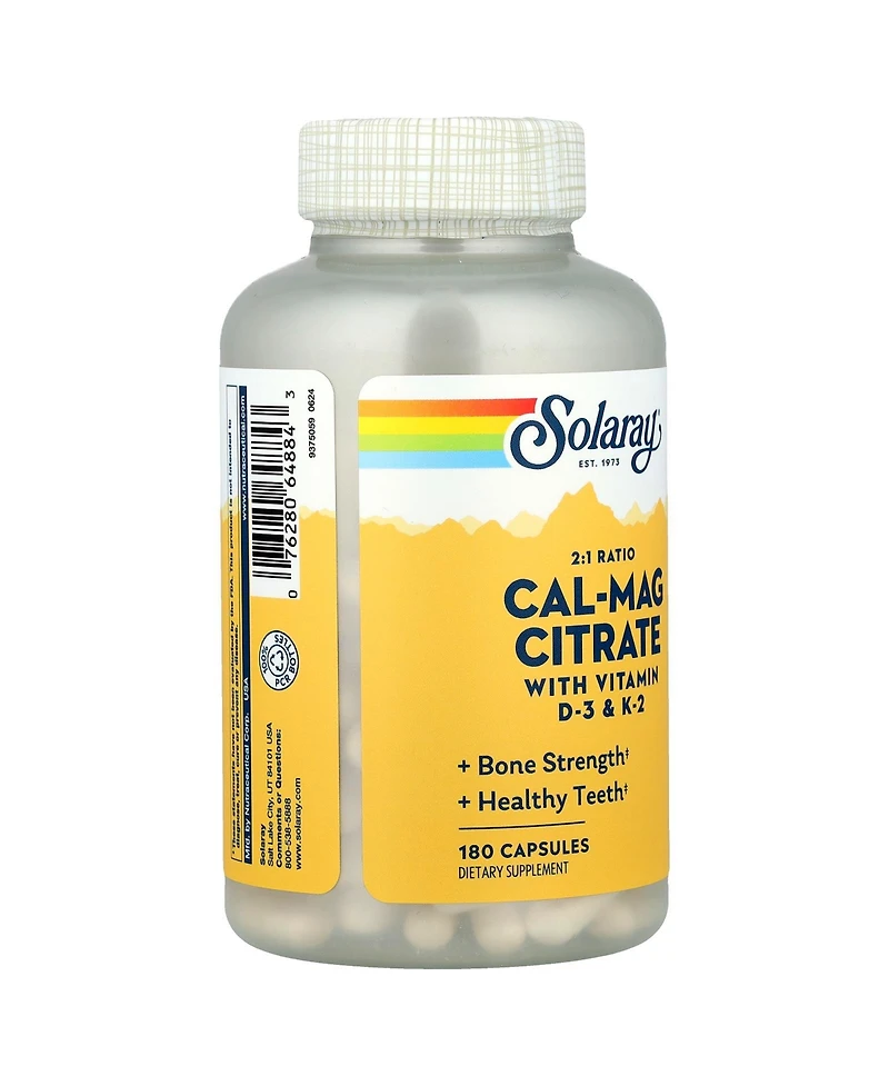 Solaray Cal-Mag Citrate 2:1 Ratio - 180 Capsules
