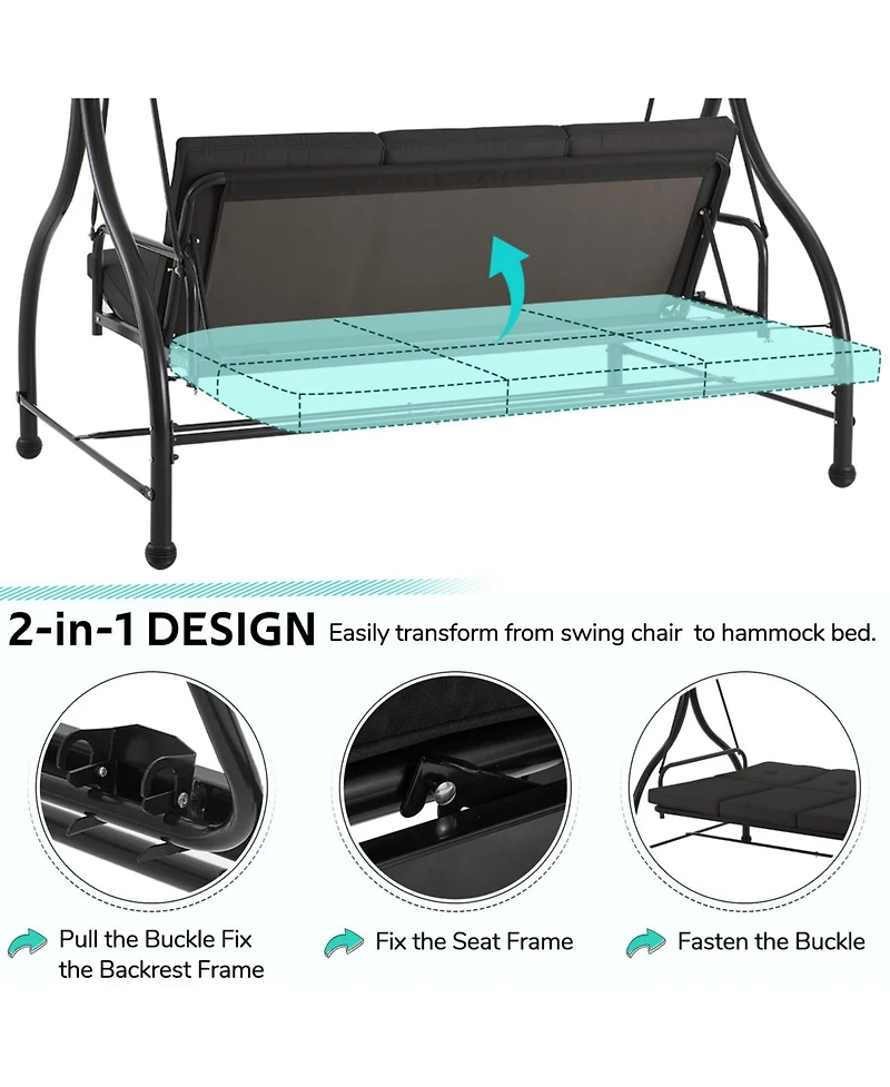 Boyel Living 3-Person Metal Patio Swing Outdoor Porch Chair for Adults Garden Backyard Deck