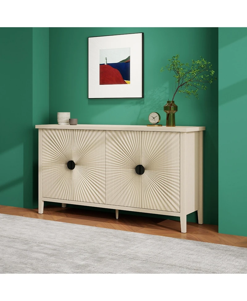 Casainc Carved Storage Cabinet With 4 Door Sideboard Coffee Bar Cabinet With Adjustable Shelf