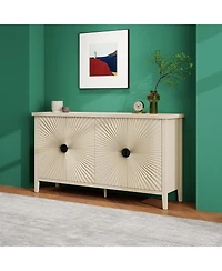 Casainc Carved Storage Cabinet With 4 Door Sideboard Coffee Bar Cabinet With Adjustable Shelf