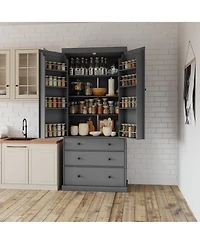 Casainc 77" Freestanding Tall Kitchen Pantry Cabinet with Drawers and Adjustable Door Shelves