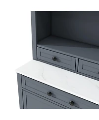 Casainc 83.7" Tall Freestanding Kitchen Pantry with Faux Marble Top and 5 Storage Drawers