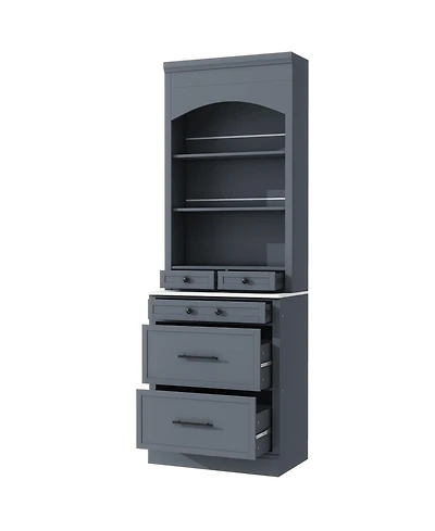 Casainc 83.7" Tall Freestanding Kitchen Pantry with Faux Marble Top and 5 Storage Drawers