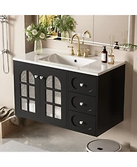 Casainc 36" Floating Bathroom Vanity with Ceramic Sink and 3 Soft-Close Drawers