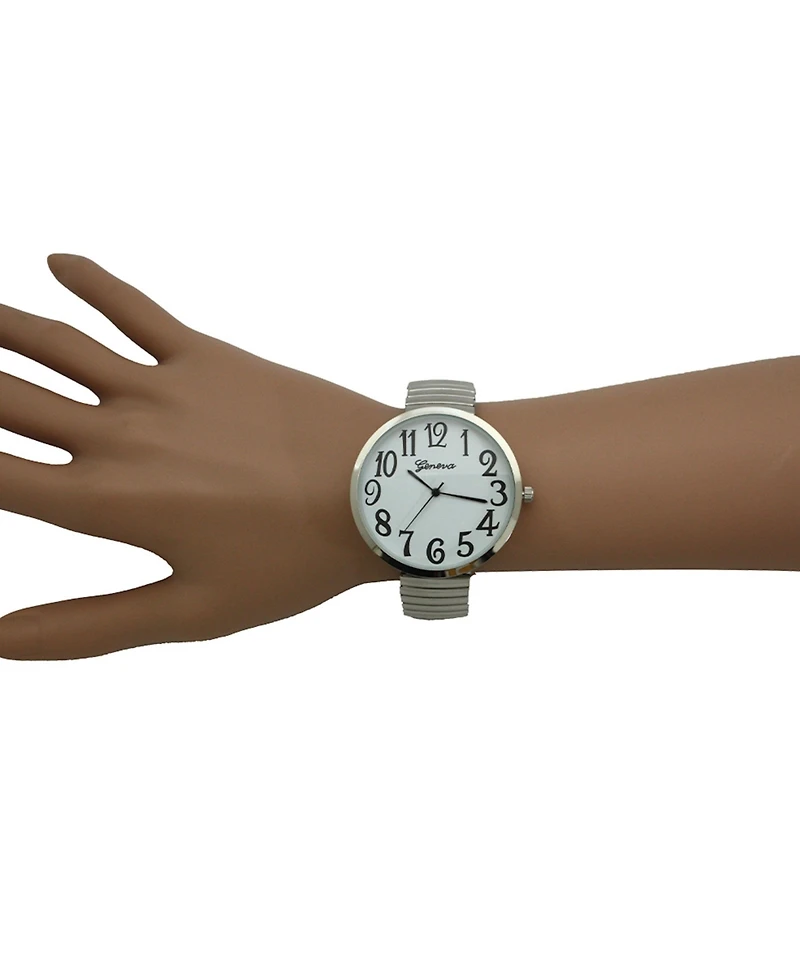 Olivia Pratt Silver Super Large Face Stretch Strap Watch