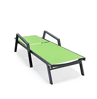 LeisureMod Marlin Patio Chaise Lounge Chair With Armrests in Black Aluminum Frame