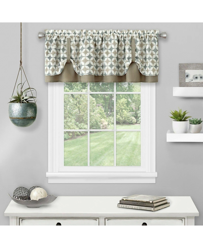 Kate Aurora Modern Geometric Button Tuck Layered Rod Pocket Window Valance - 56 in. W x 15 L, Taupe