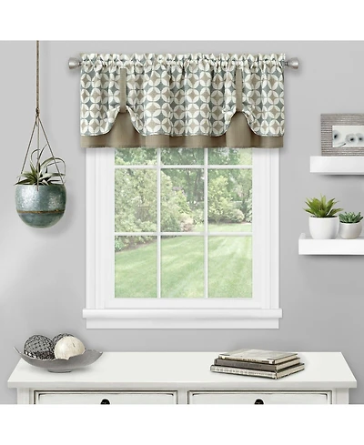 Kate Aurora Modern Geometric Button Tuck Layered Rod Pocket Window Valance - 56 in. W x 15 L, Taupe