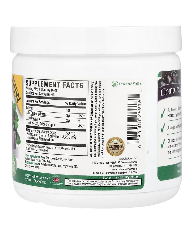 Nature's Answer Black Elderberry Sambucus Daily Gummies 2X Strength 3 200 mg