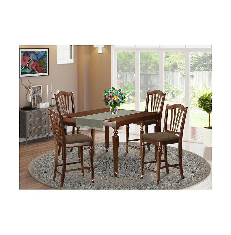 East West Furniture 5 Pc counter height Dining set-Square gathering Table with 4 Stools