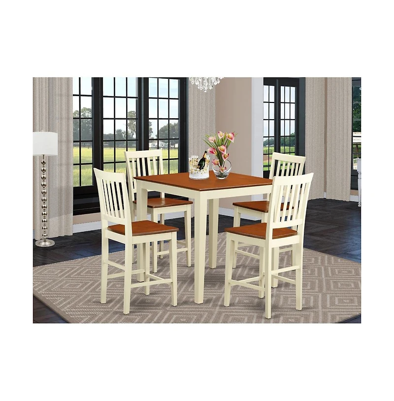 East West Furniture 5 Pc Counter height Table-Square pub Table and 4 Kitchen counter Chairs