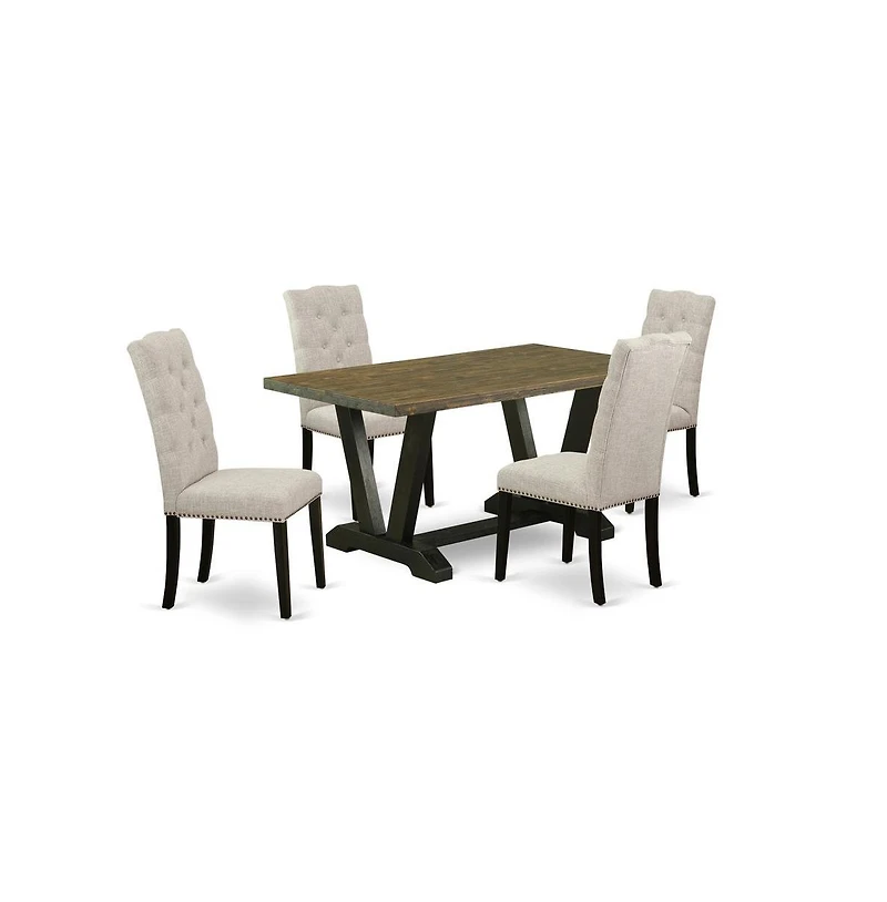 East West Furniture 5-Piece Kitchen Dinette Set Included 4 Dining room chairs Upholstered Seat and High Button Tufted Chair Back and Rectangular Mid C