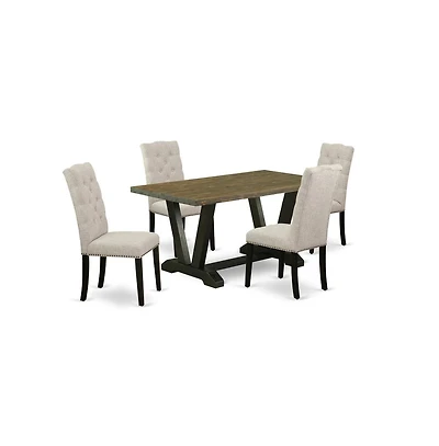East West Furniture 5-Piece Kitchen Dinette Set Included 4 Dining room chairs Upholstered Seat and High Button Tufted Chair Back and Rectangular Mid C