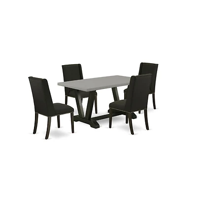 East West Furniture 5-Pc Dining room Table Set Included 4 Kitchen Dining chairs Upholstered Nails Head Seat and Stylish Chair Back and Rectangular Din