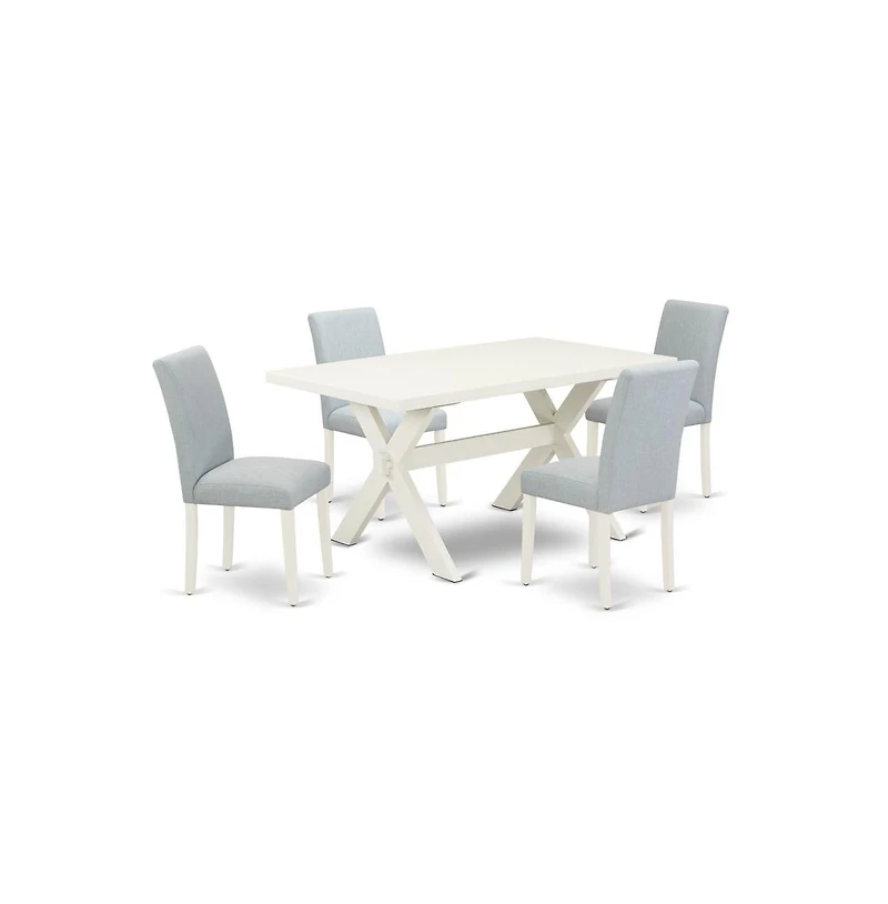 East West Furniture 5-Pc Dining Table Set Includes 4 Parson dining chairs with Upholstered Seat and High Back and a Rectangular Dining Table