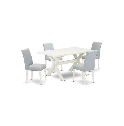 East West Furniture 5-Pc Dining Table Set Includes 4 Parson dining chairs with Upholstered Seat and High Back and a Rectangular Dining Table