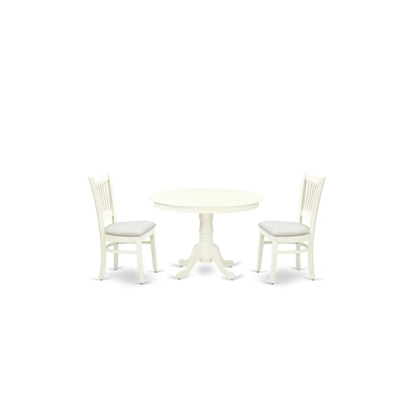 East West Furniture 3-Piece Dining Table Set- 2 Kitchen Chairs and Modern Kitchen Table - Linen Fabric Seat and Slatted Chair Back
