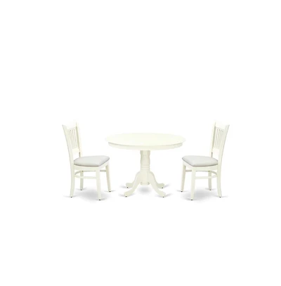 East West Furniture 3-Piece Dining Table Set- 2 Kitchen Chairs and Modern Kitchen Table - Linen Fabric Seat and Slatted Chair Back